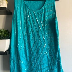 Cold water creek Teal Sleeveless Sequin tank top